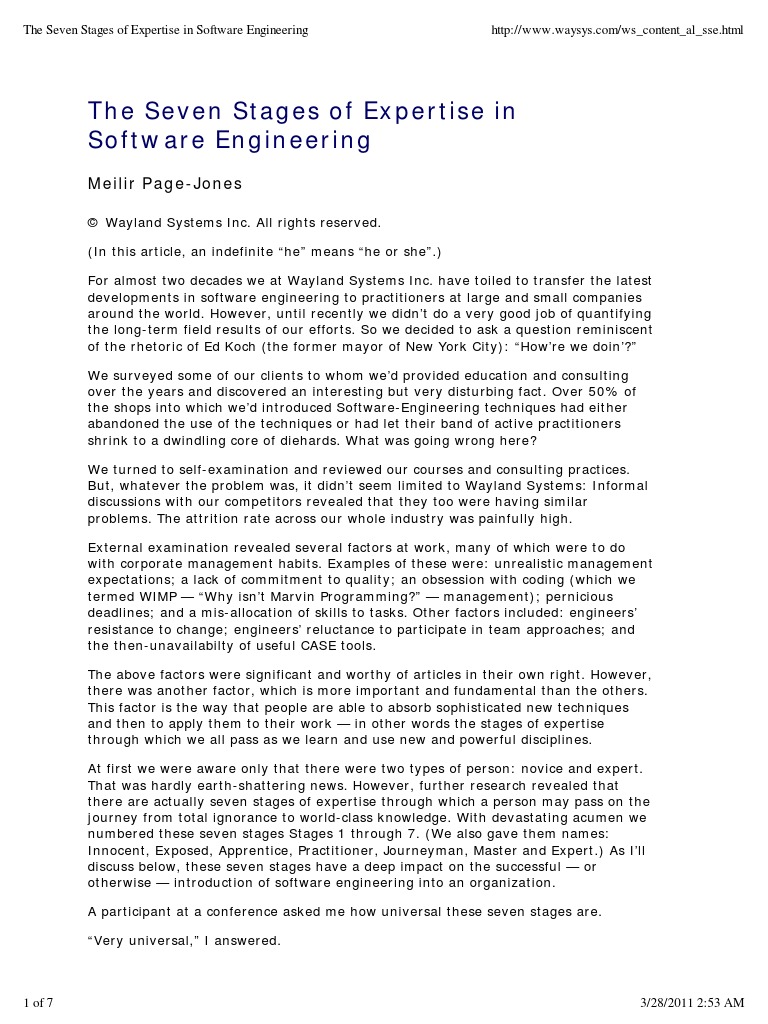 The Seven Stages of Expertise in Software Engineering | PDF | Expert ...