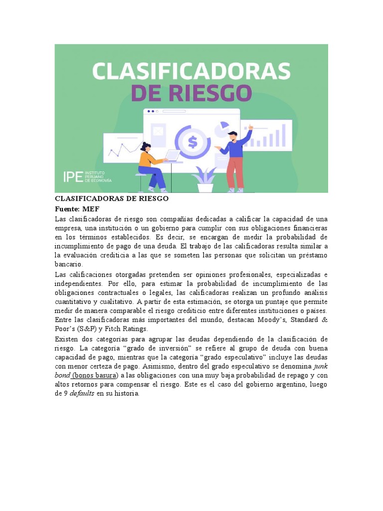Clasificadoras de Riesgo PDF Calificación crediticia Economias