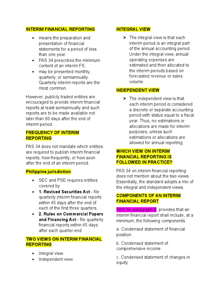Interim Financial Reporting Overview | PDF | Financial Statement ...