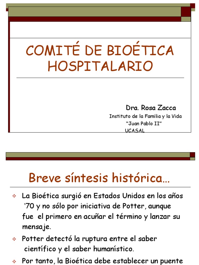 Comité de Bioética Hospitalario: Dra. Rosa Zacca | PDF | Bioética ...
