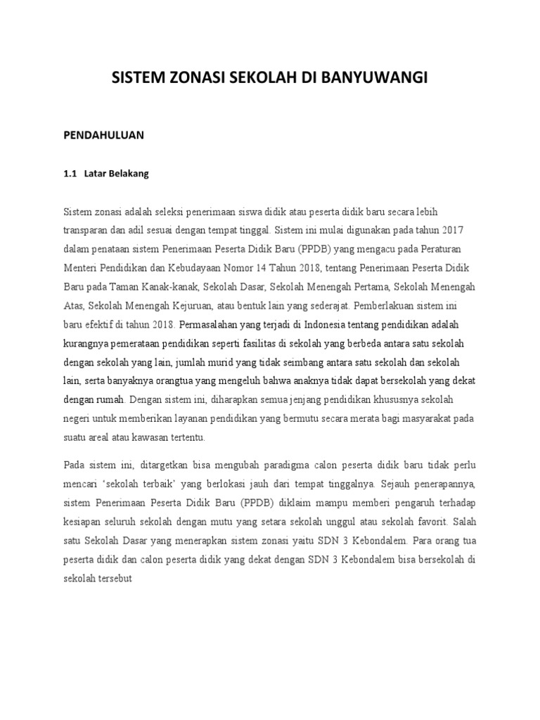 Zonasi Sekolah di Banyuwangi | PDF