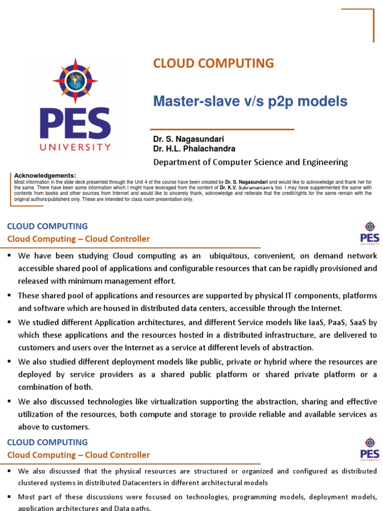 Cloud Computing MasterSlave V/s p2p Models PDF Peer To Peer