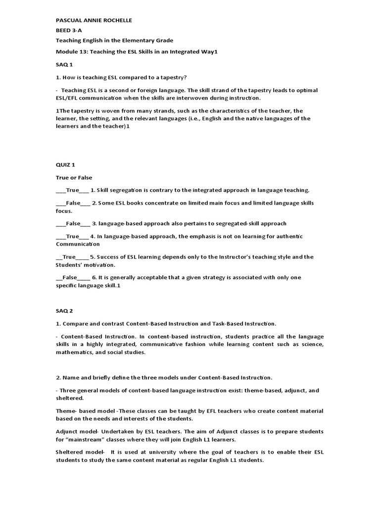 Integrated ESL Teaching Strategies | PDF