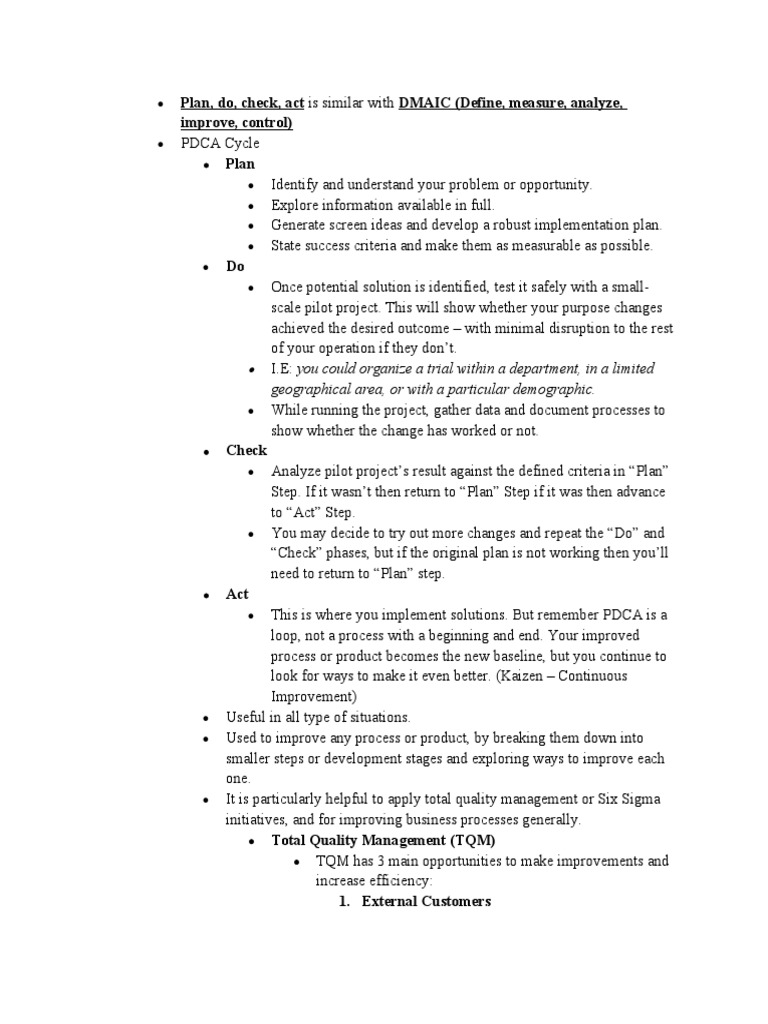 PDCA Cycle | PDF | Six Sigma | Quality Management