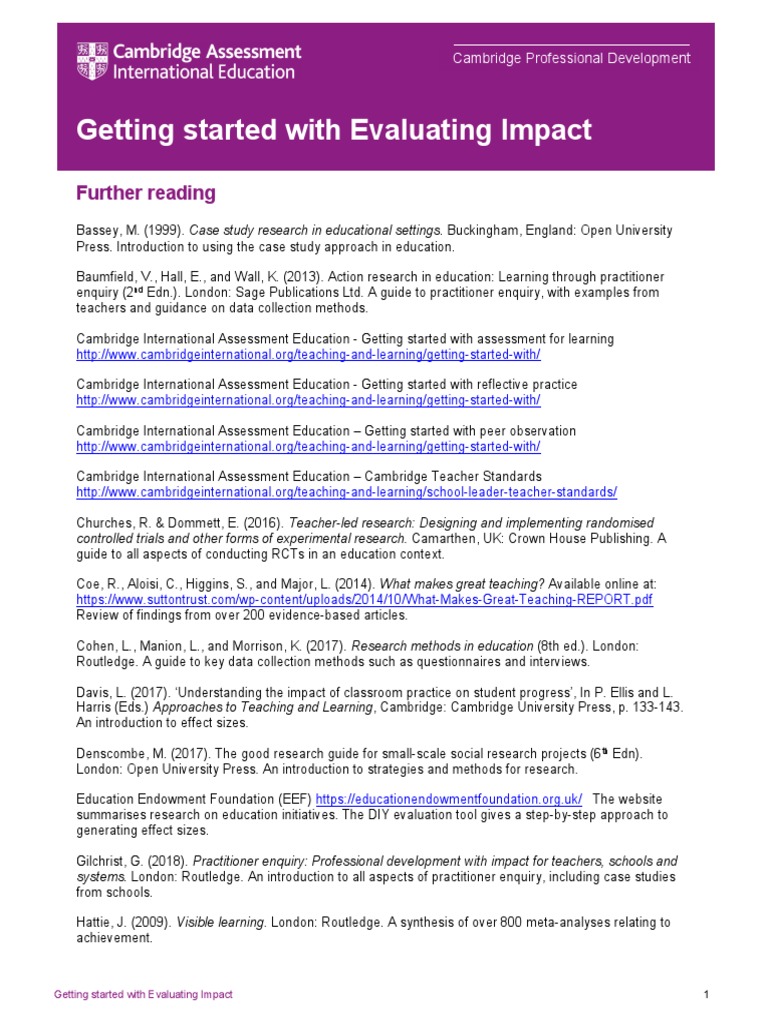 Getting started with evaluating impact further reading pdf