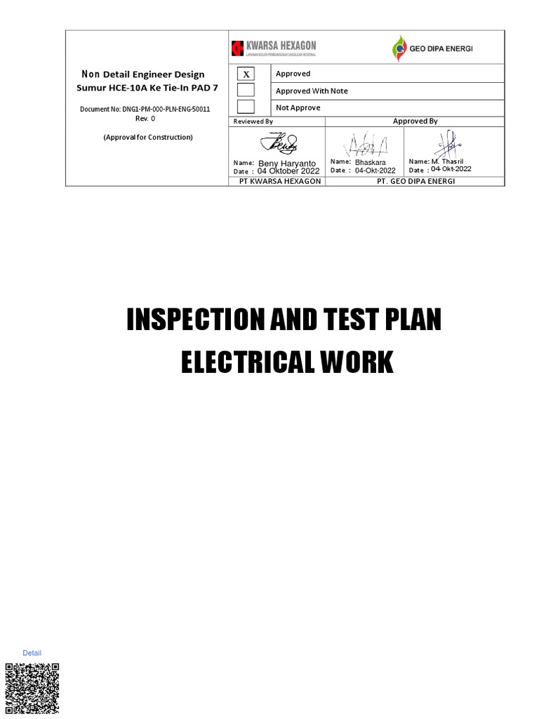 Electrical Inspection and Test Plan | PDF | Electrical Wiring ...