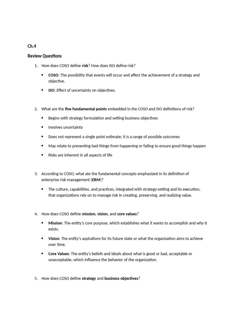 COSO ERM Framework and Risk Management | PDF | Internal Control ...