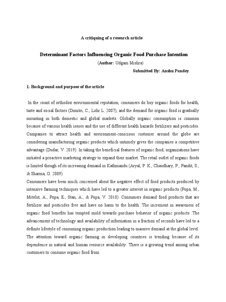 Determinant Factors Influencing Organic Food Purchase Intention | PDF ...