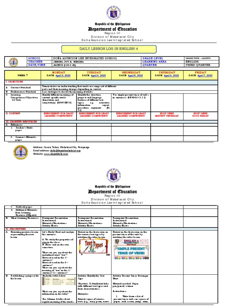 DLL Q3 WK8 English | PDF | Verb | Learning
