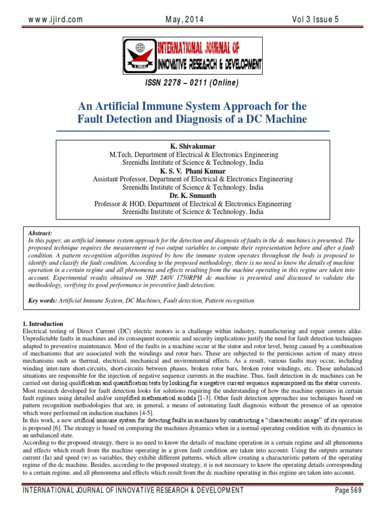 An Artificial Immune System Approach For The Fault Detection and