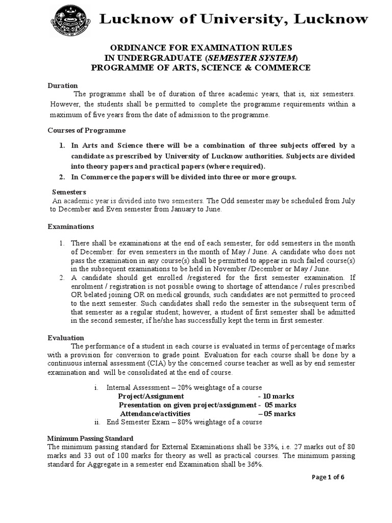 Ordinance For Examination Rules in Undergraduate (Semester System