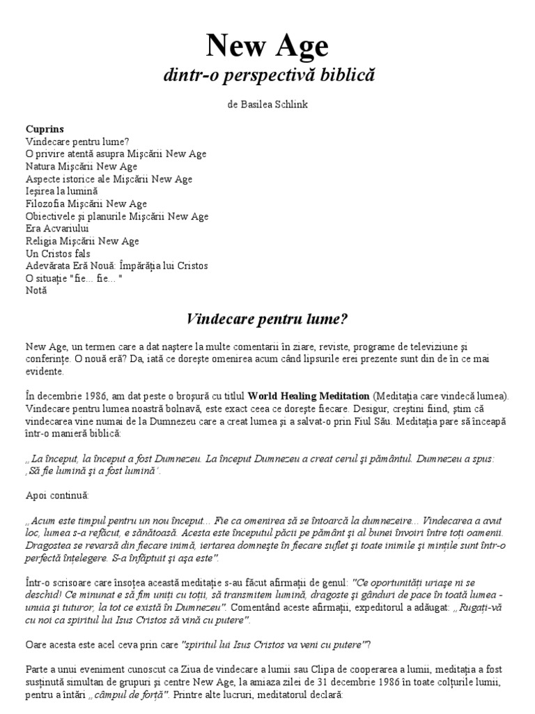 Basilea Schlink New Age Dintr O Perspectiva Biblica Pdf