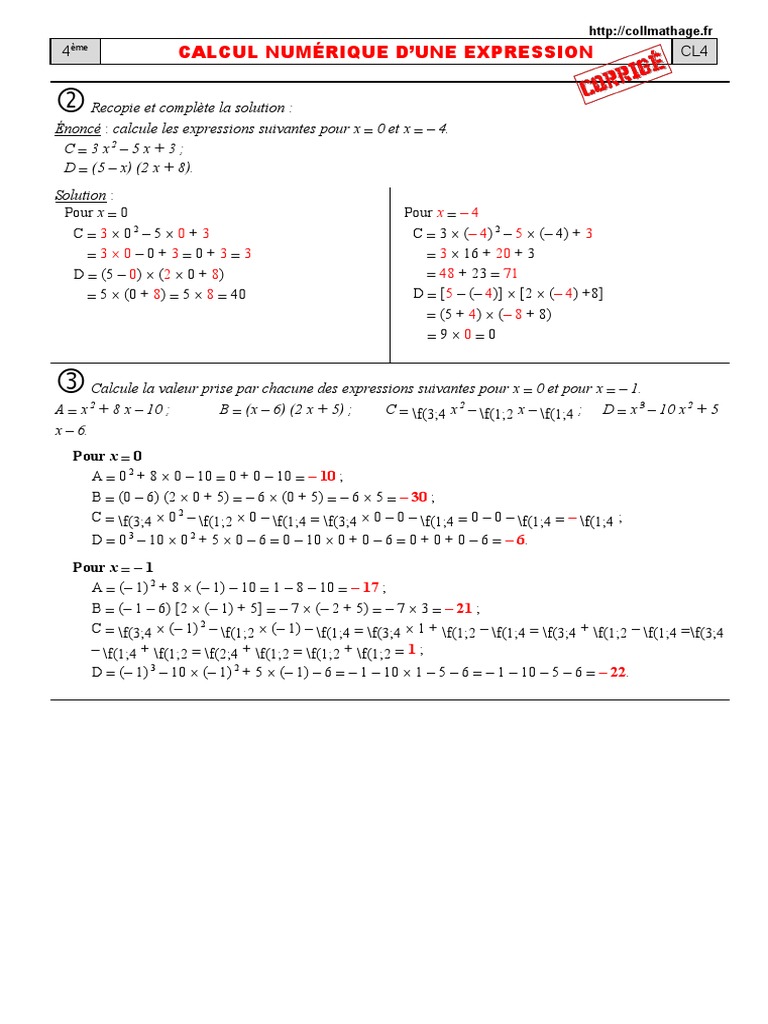Calculs d'expressions pour x = 0 et -4 | PDF | Triangle | Théorie (échecs)