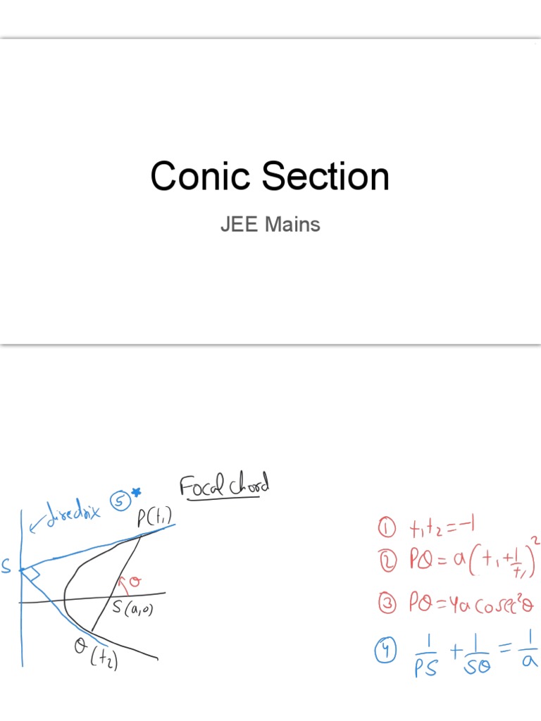 Conic Sections for JEE Mains | PDF | Technology & Engineering