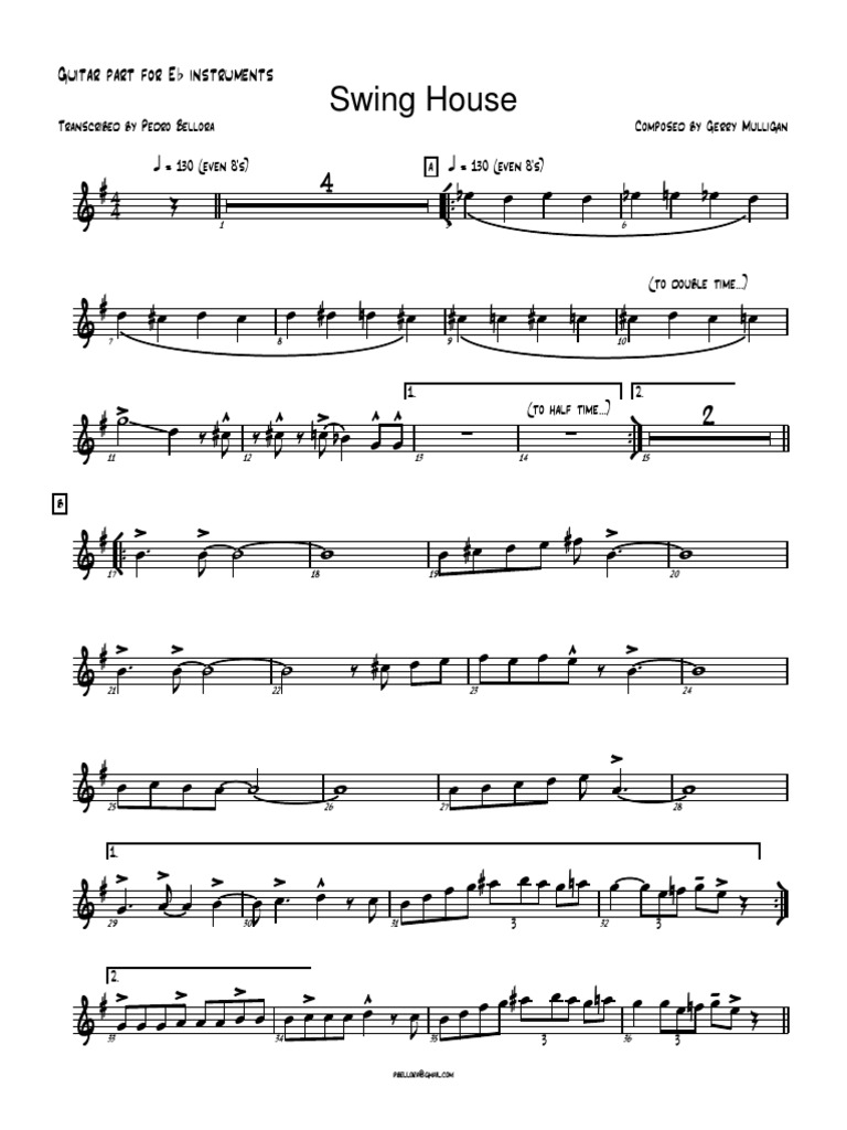 Swinghouse - Guitar Part For Eb Instruments | PDF