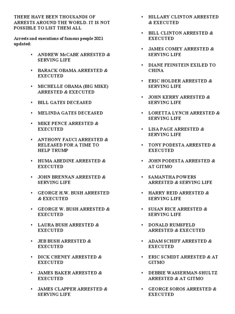 Notable Arrests and Executions List | PDF