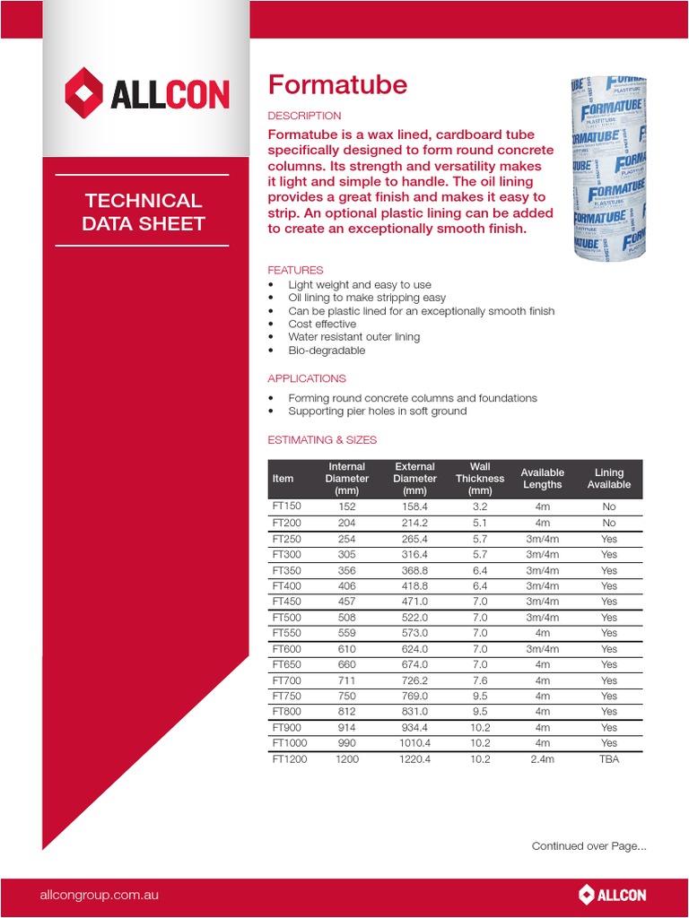 FT Formatube PDS PDF Concrete Manufactured Goods