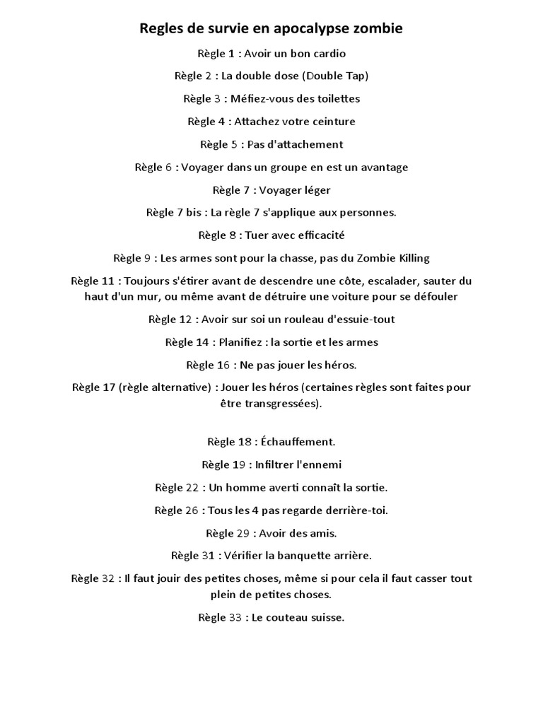 Regles de Survie en Apocalypse Zombie | PDF, image size:768x1024