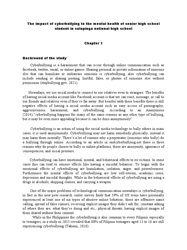 The Impact of Cyberbullying To The Mental Health of Senior High School ...