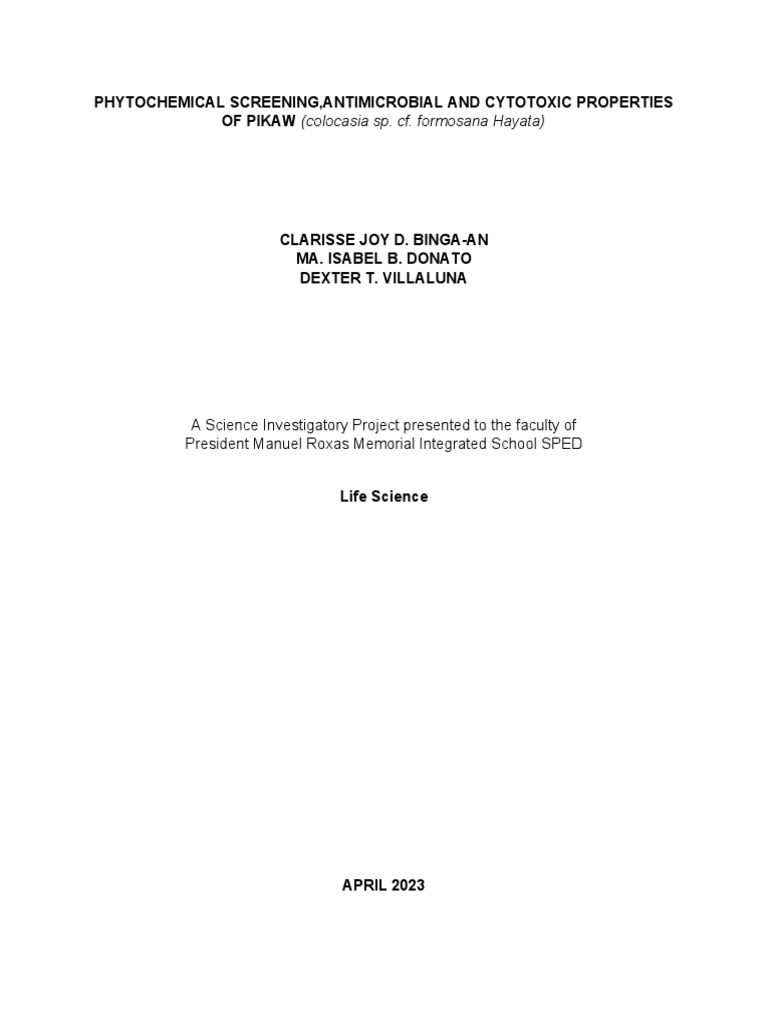 Phytochemical Screening, Antimicrobial and Cytotoxic Properties OF ...