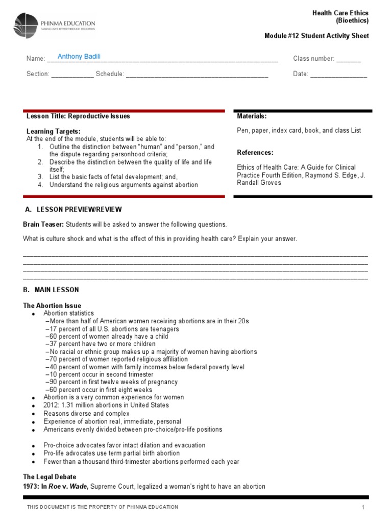 Bioethics Session 12 Sas Pdf Abortion Rights Movements Anti