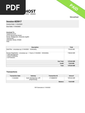 Invoice #25917: Ninzahost | PDF | Banking Technology | Payments