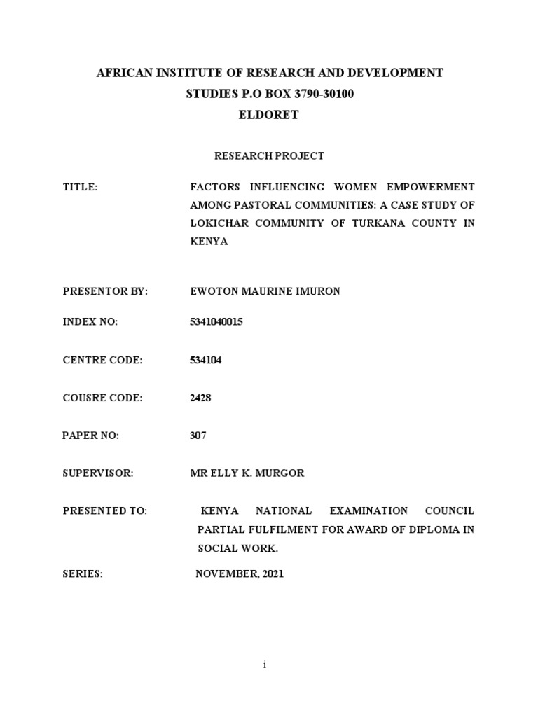 African Institute of Research and Development STUDIES P.O BOX 3790