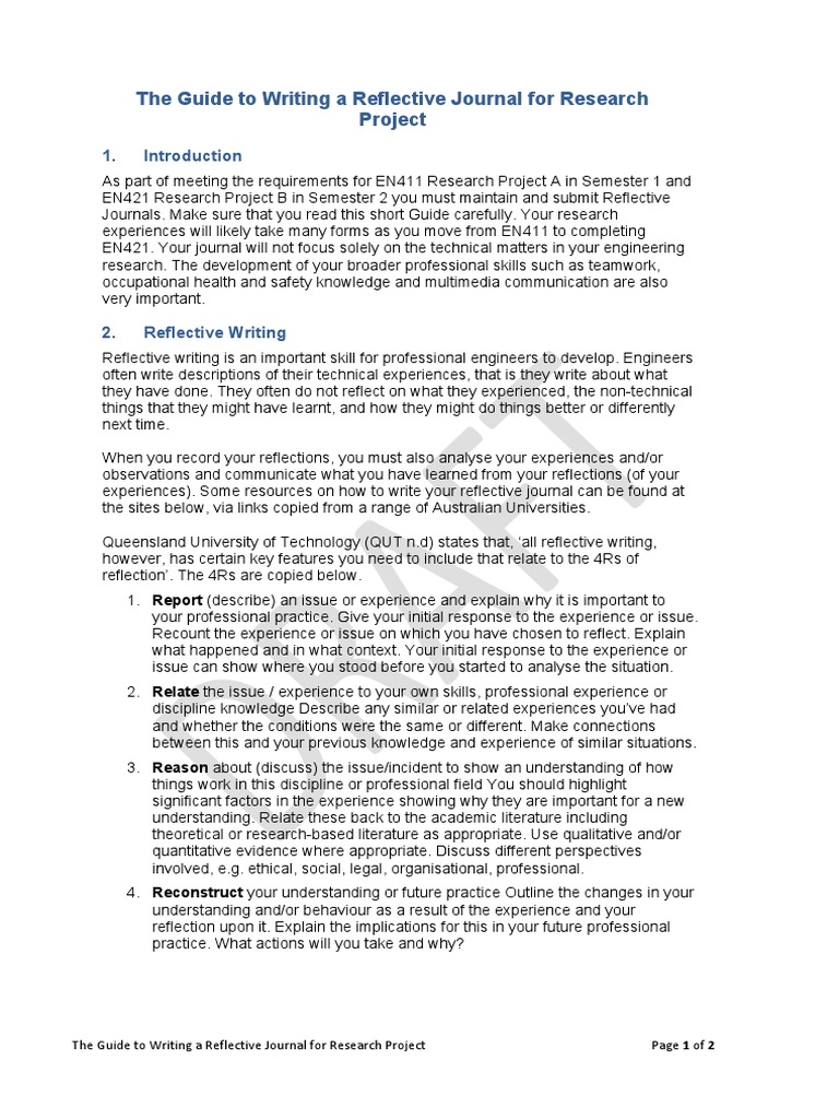 Draft: The Guide To Writing A Reflective Journal For Research Project ...
