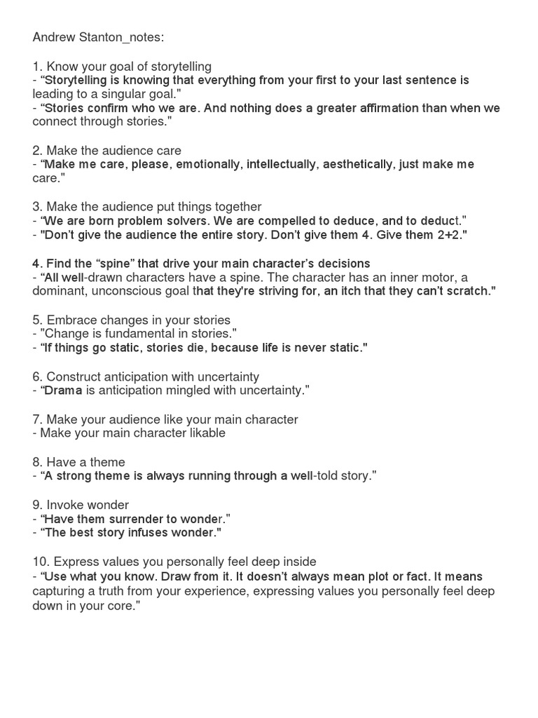 Andrew Stanton - Notes | PDF | General Fiction