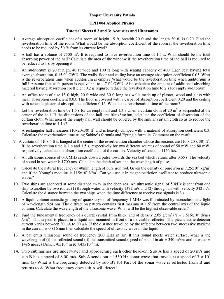 Thapar university patiala uph 004 applied physics tutorial sheets 2