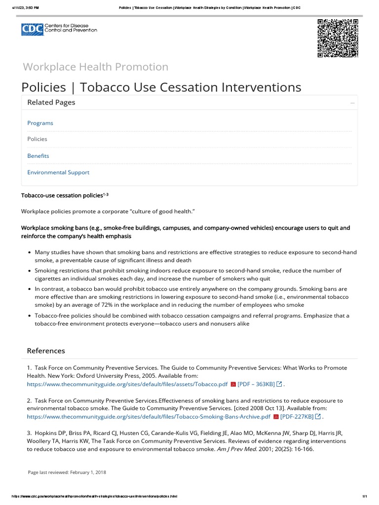 Policies Tobacco Use Cessation Workplace Health Strategies by
