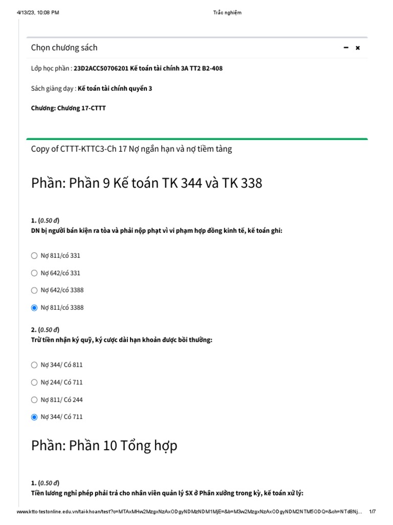 Trắc nghiệm C17 13-4 | PDF
