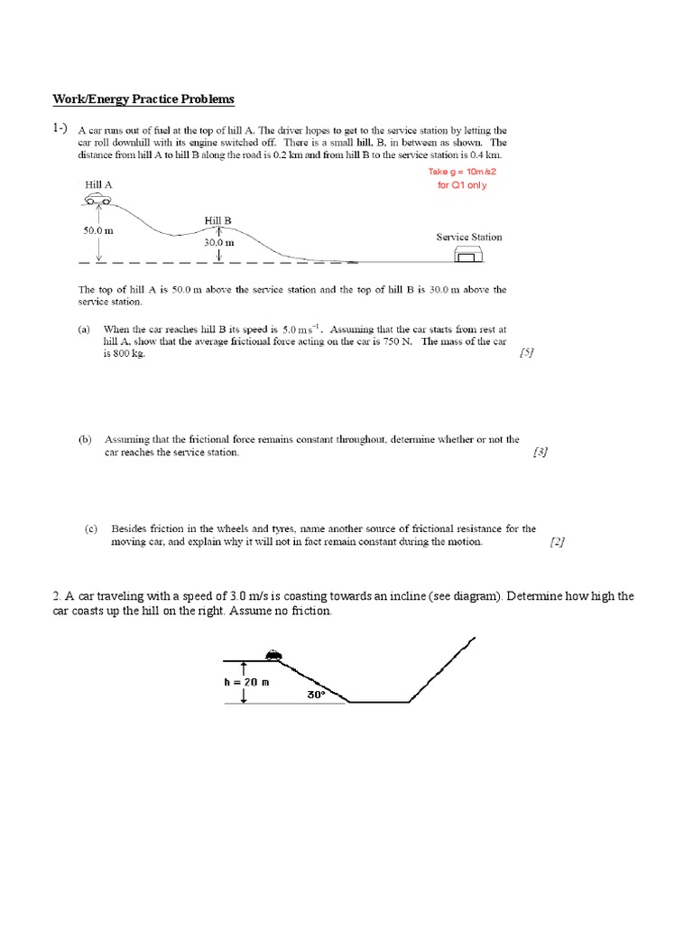 Work/Energy Practice Problems: For Q1 Only | PDF | Force | Mass