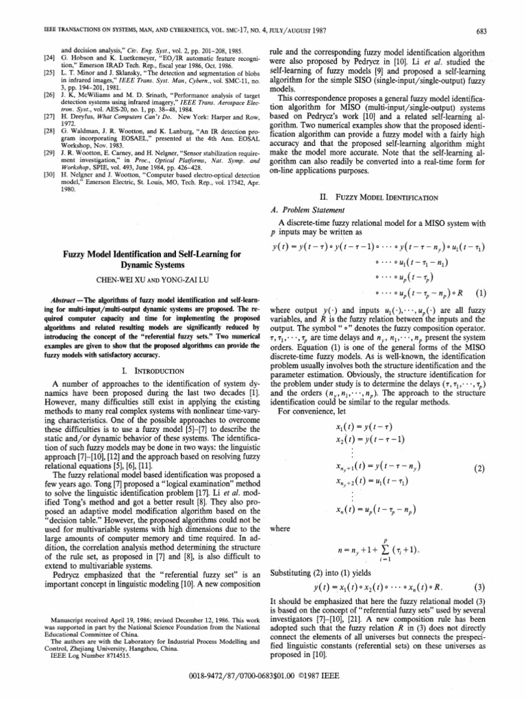 Fuzzy Model Identification and Self-Learning For Dynamic Systems | PDF ...