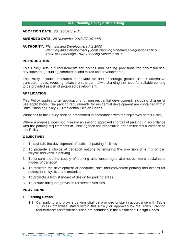 Local Planning Policy 3.13 Parking Amended 26.11.2019 | PDF | Parking ...