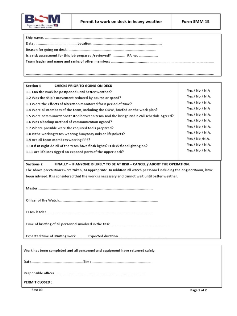 Heavy Weather Deck Work Permit Process | PDF