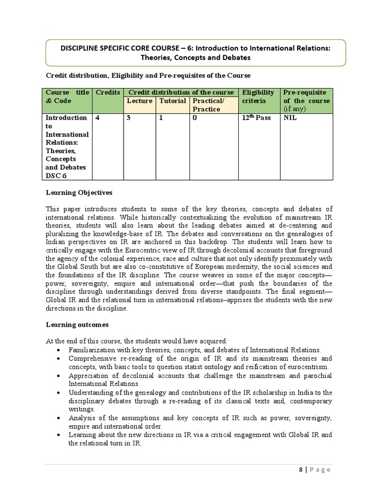 Introduction to International Relations Syllabus | PDF | Concept | Theory