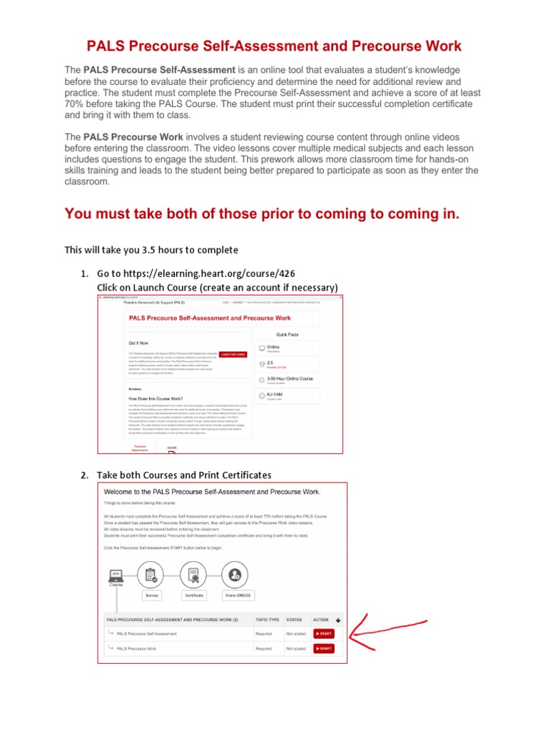 PALS Precourse SelfAssessment and Precourse Work PDF