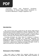 'Learning Styles and Student's Academic Performance of Senior High School Students in Southern Mindanao Colleges Pagadian City''