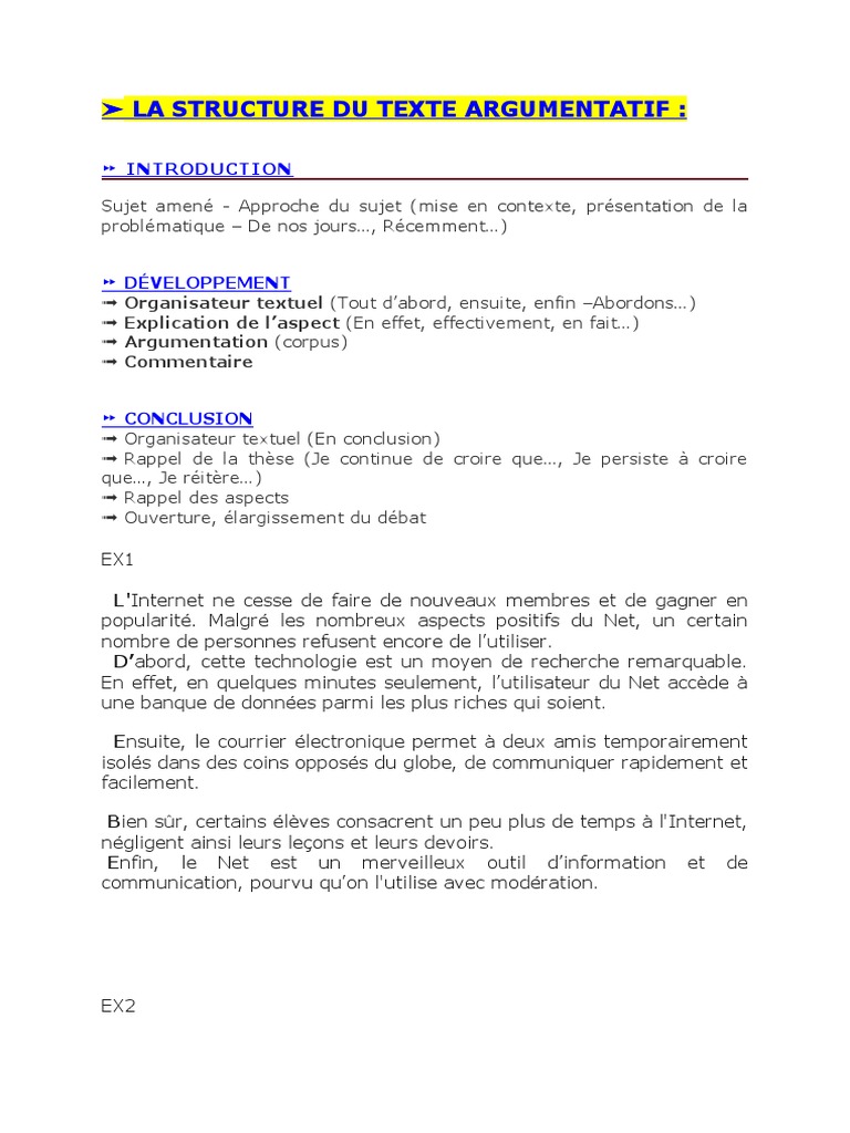 Structure d'un texte argumentatif | PDF | l'Internet | la communication