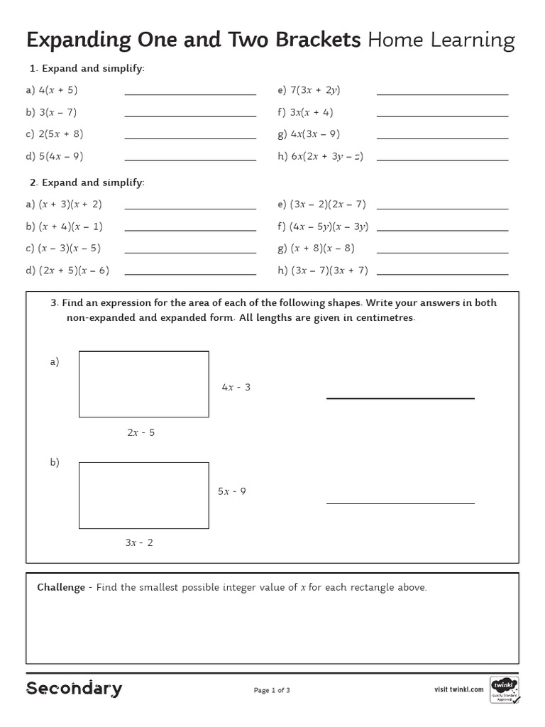 Expanding One and Two Brackets Home Learning | PDF