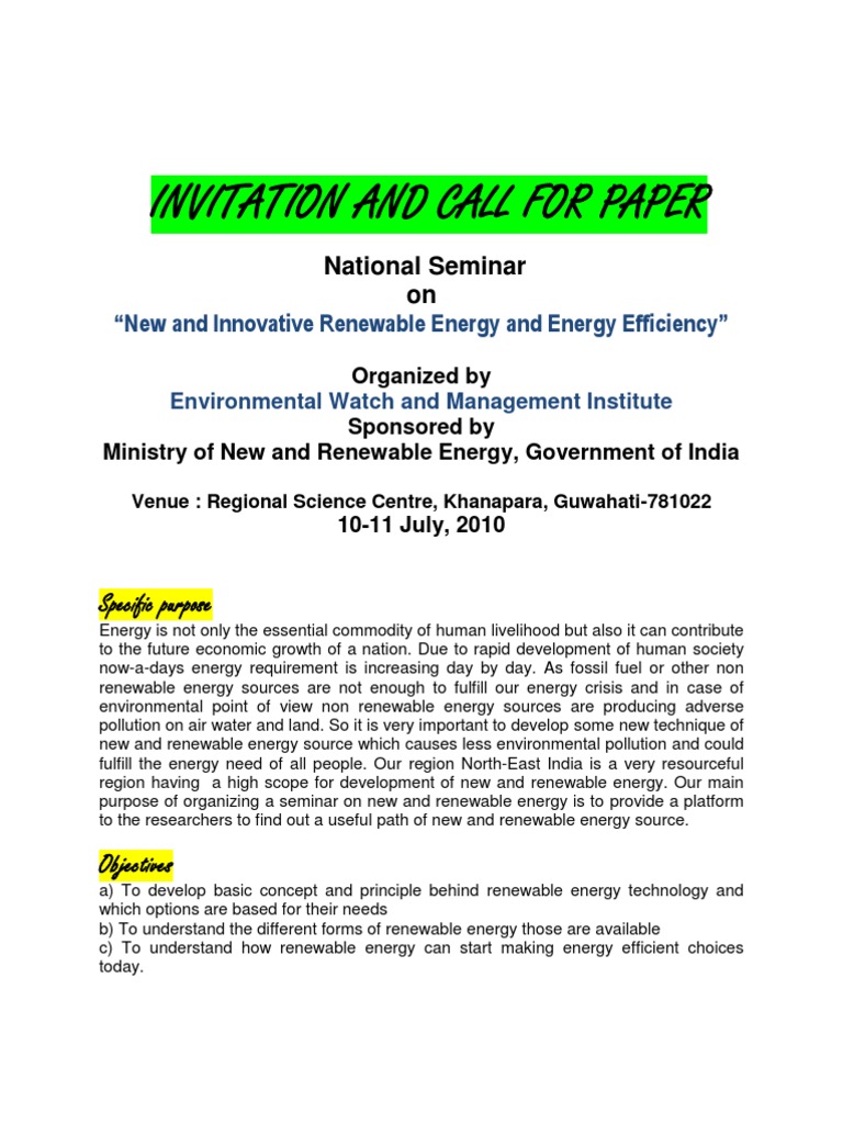 Call for Papers: Renewable Energy Seminar | PDF | Renewable Energy ...