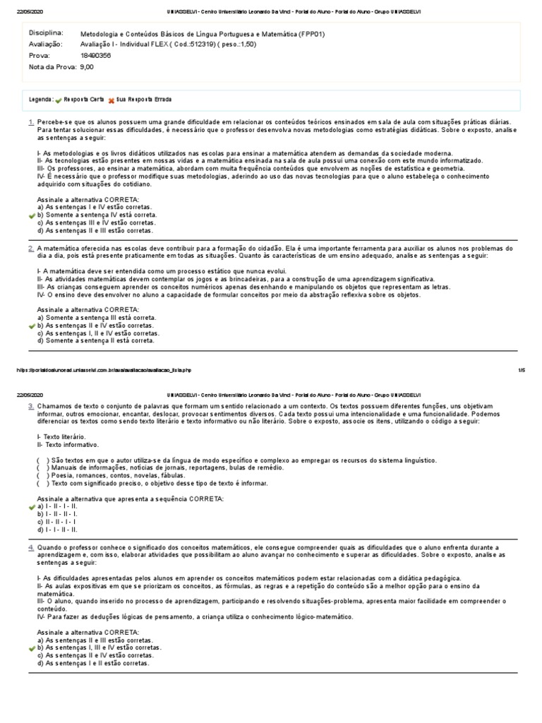 Prova De Metodologia E Conteudos Basicos 1 PDF Aprendizado Matem tica
