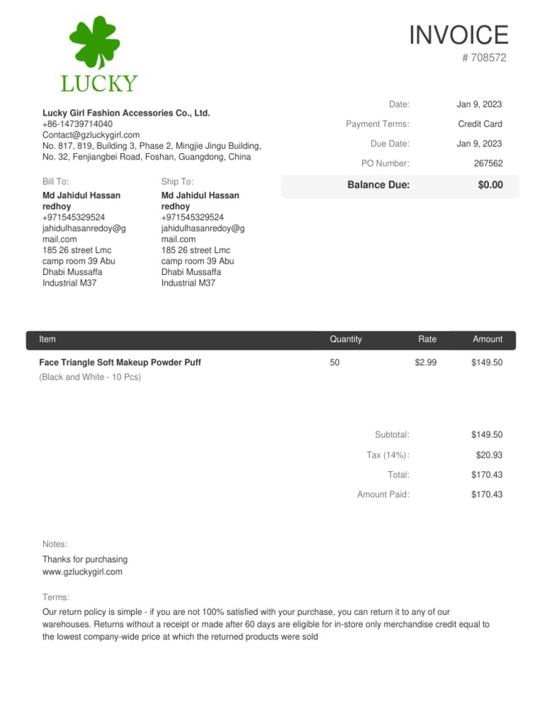 Invoice # 708572 | PDF