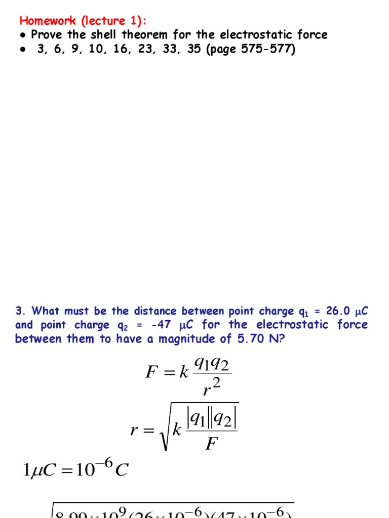 Prove The Shell Theorem For The Electrostatic Force 3, 6, 9, 10, 16, 23 ...