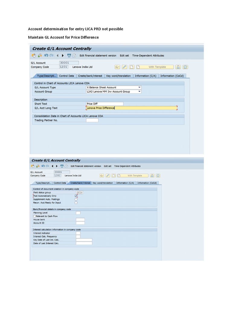 Account Determination For Entry LICA PRD Not Possible PDF
