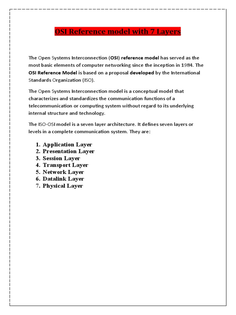 OSI Reference Model With 7 Layers | PDF | Osi Model | Computer Network