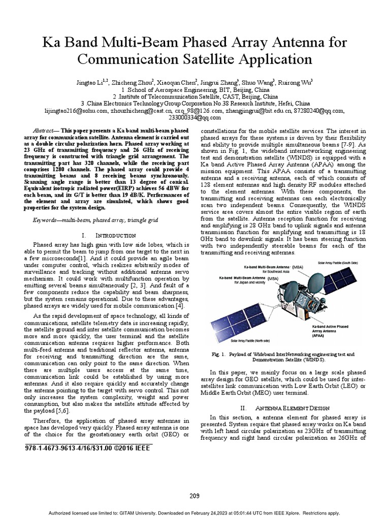 Ka Band Multi-Beam Phased Array Antenna For Communication Satellite ...