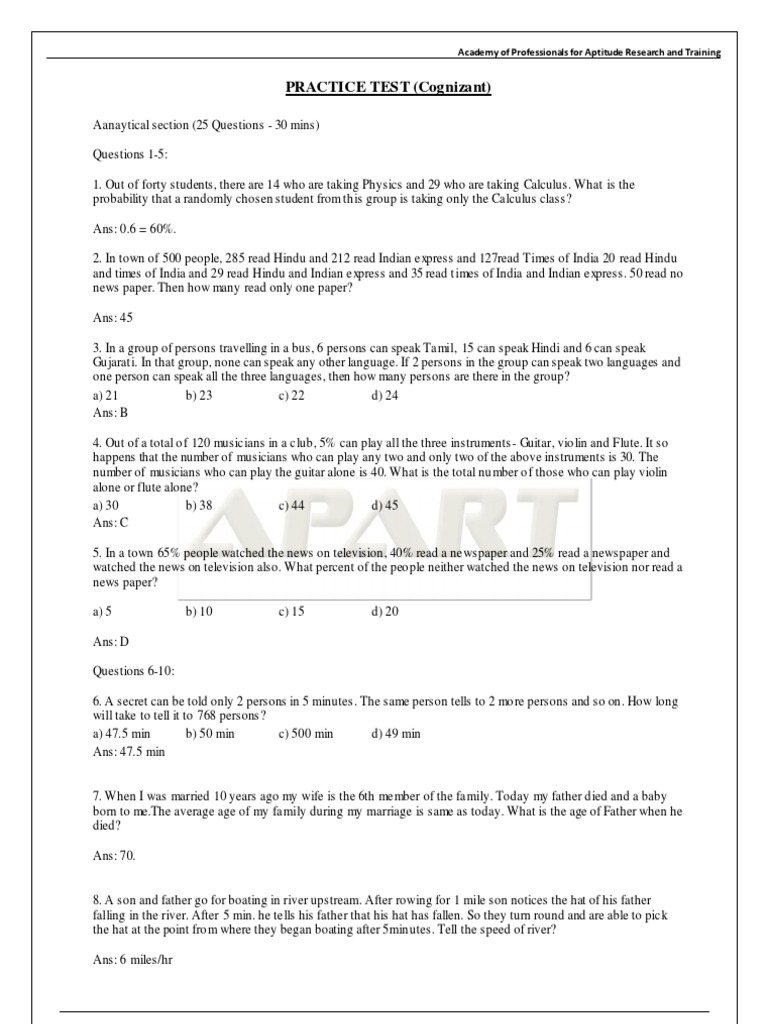 Cognizant Practice Test Questions | PDF