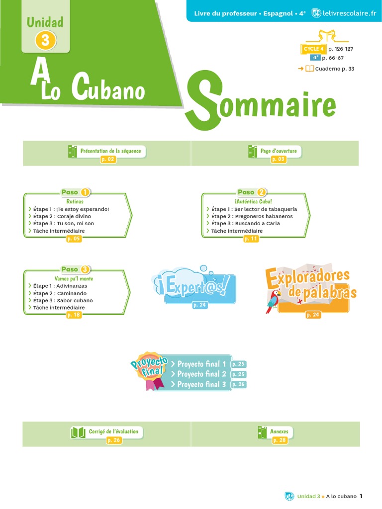 A Mi Me Encanta 5ème Corrigé Pdf Hispamundo 4 Ème Livre Prof Chap03 - A - Lo - Cubano | PDF